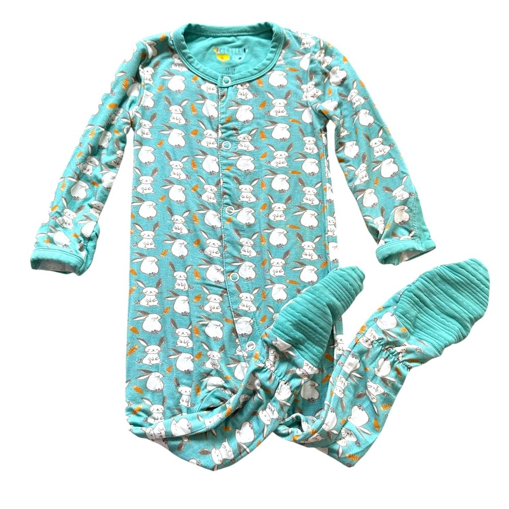 Clover Teal Bamboo Little Bunny Rabbit Easter Spring Snap Footie Sleeper Pajama